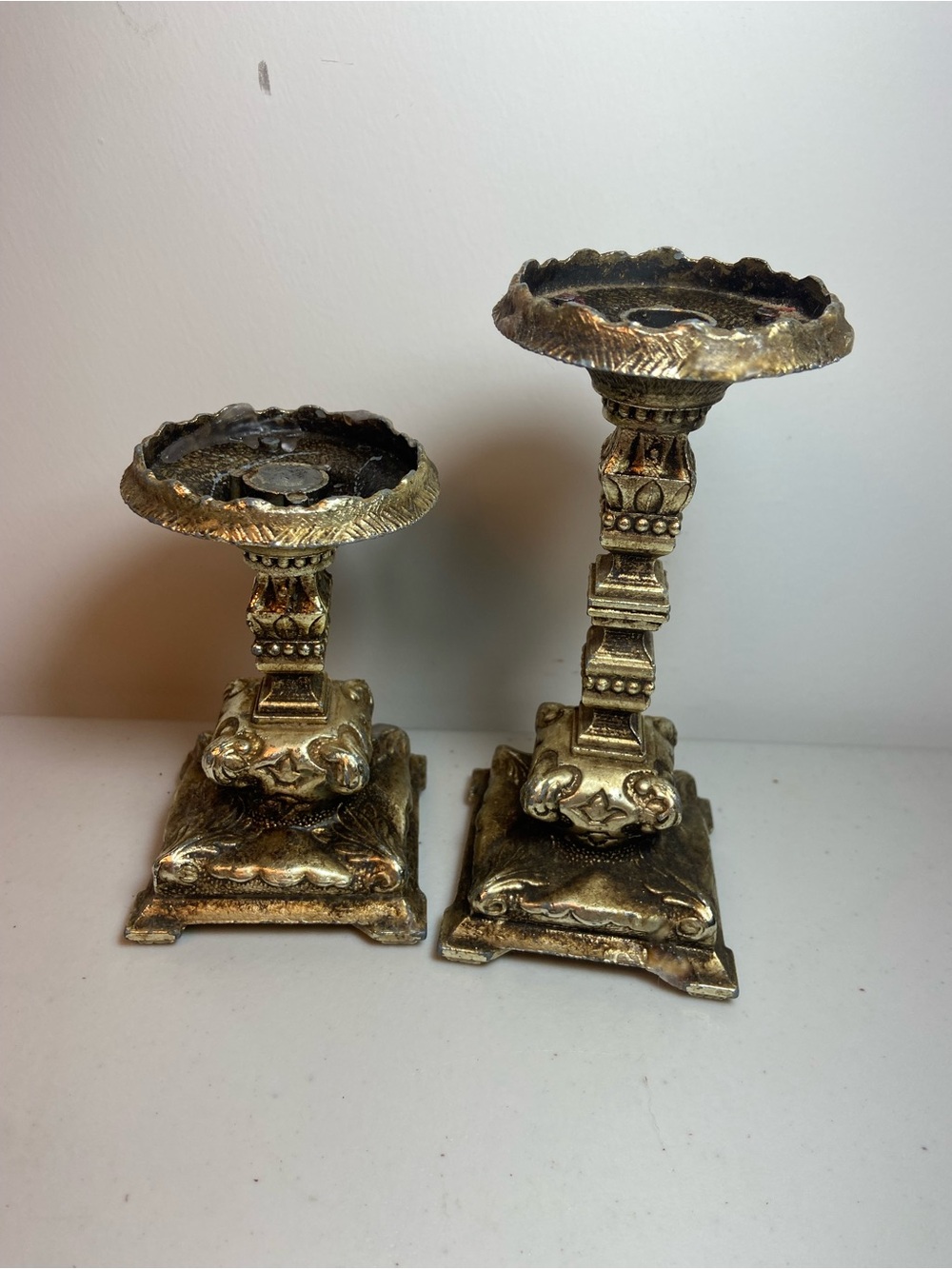 Ornate Vintage Gold Tone Decorative Candle Holders - Set of 2